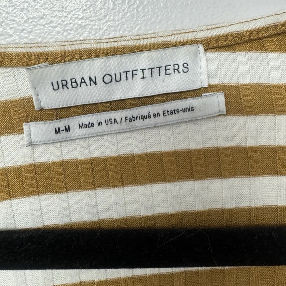 Urban Outfitters Mustard Striped Romper Womens M USA Deep V Boho Festival C - Picture 4 of 8